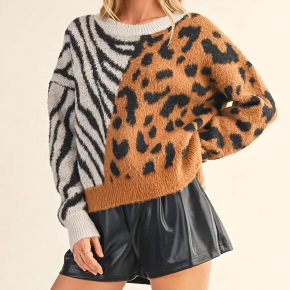 NWT LUXE Animal Print Drop Sleeve Sweater - Picture 6 of 9
